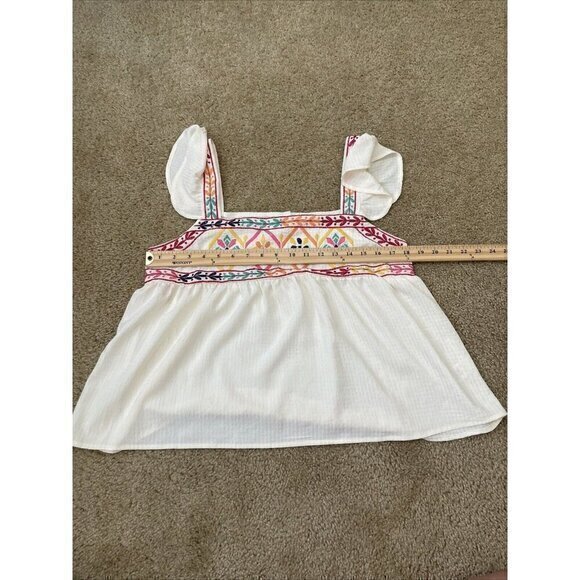 Blu Pepper Embroidered Peasant Top Colorful Details‎ Square Neckline - Picture 2 of 9